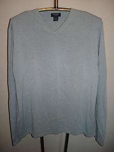 Brooks Sport Fine Knit V Neck Cotton Sweater Light Blue XL  
