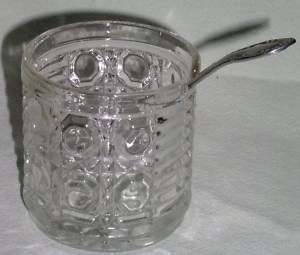 Pressed Glass Jelly or Sugar Server with Spoon  