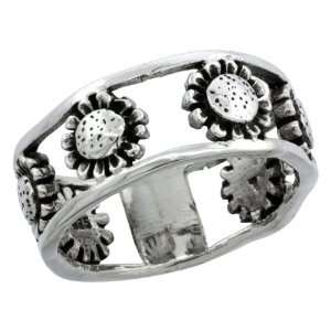  Sterling Silver Sunflower Link Band Ring, 11/32 in. (8.5 