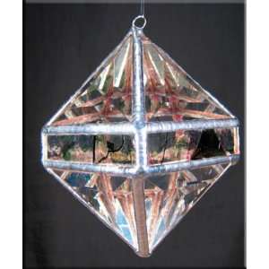   Collage Octahedron Rainbow Maker   Clear Stained Glass Suncatcher