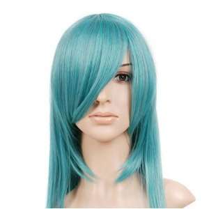  Teal Blue Green Medium Length Anime Cosplay Wig Costume 