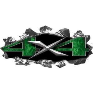  Torn Ripped Metal 4x4 Decals Inferno Green   6 h x 13 w 