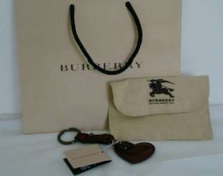 New Burberry Berry Red Burgundy Patent Leather Heart Keychain Key Fob 