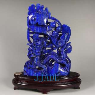 Genuine Lapis Lazuli Gemstone Dragon Statue / Sculpture / Carving 