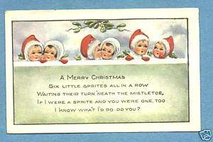 P6146 Whitney Christmas postcard Nimble Nick mistletoe  