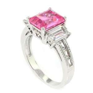  Classic Promise Ring w/Rectangular Pink & White CZs Size 5 