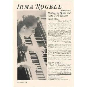  1962 Harpsichordist Irma Rogell Photo Booking Print Ad 