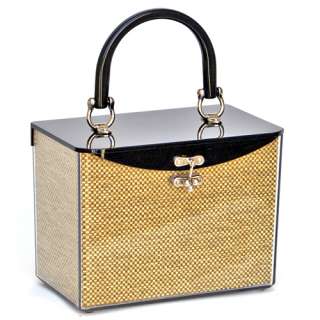 Handbag with Black Lid, Black Handle & Gold Plated Acc.  
