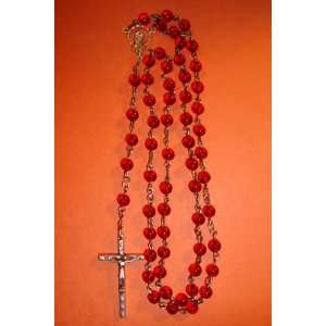 19.5 Long. Handmade Complete Rosary hand folded .035 SS Wire with red 