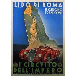 CAR RACE CIRCUIT GRAND PRIX LIDO DI ROMA ROME 1939 24 X 36 VINTAGE 