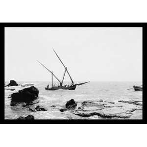 Sailing Vessel Among the Rocks at Jaffa   12x18 Framed Print in Black 