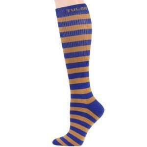   Ladies Gold Royal Blue Striped Knee High Socks