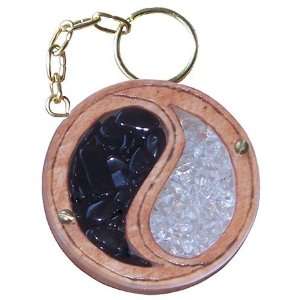  Magic Unique Gemstone and Wooden Amulet Ying Yang Keychain 