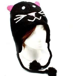  Black Cat Animal Hat   Winter Animal Knit Beanie Trapper 