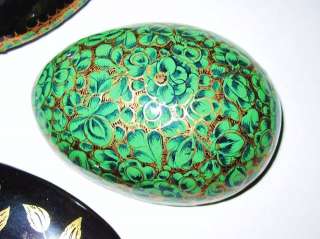   Trinket Box Lot Lacquer Wood Hand Painted Kashmir Egg Gold Floral Tole
