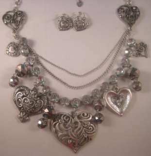 Vintage Victorian Heart Chunky Charm Statement Necklace  