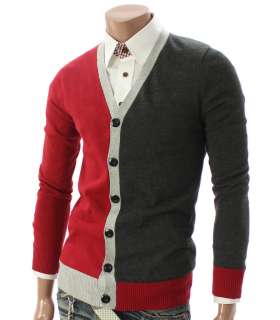 Youstars Mens Casual V neck Cardigan Sweater RED(019Z  