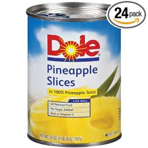 Dole Pineapple Slices in 100% Pineapple Juice, 20 Ounce Cans (Pack of 