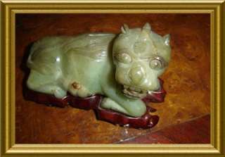 ANTIQUE Chinese SPINACH JADE CARVING of a Dog or Dragon  