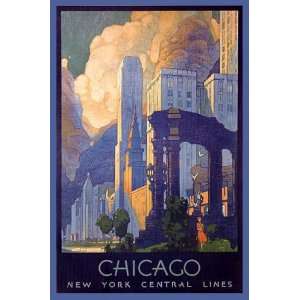 CHICAGO CITY ILLINOIS NEW YORK CENTRAL LINES AMERICAN VINTAGE POSTER 