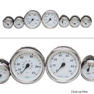 FARIA 7 PIECE SILVER / WHITE OUTBOARD BOAT GAUGE SET  