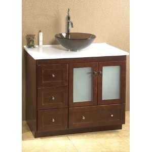   36 quot Vanity with Ceramic Top and Glass Vessel Sink Left Doors White