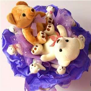  Forever Love Flower Bouquet of Dolls, 2 Big & 8 Small Bears 