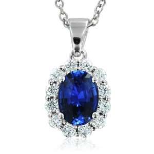 Natural Ceylon Sapphire and Diamond Necklace in 18k White Gold (G, SI1 