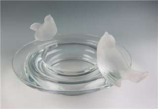   MOINEAUX BOWL w/ TWO SPARROWS French Crystal Art Glass 2 Bird  