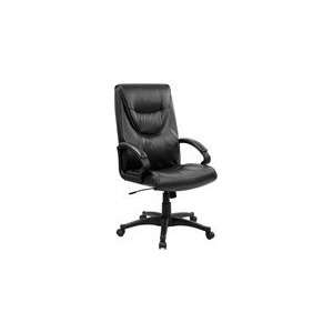  Back Swivel Office Chair in Black Leather Upholstery