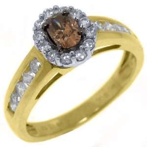   14k Yellow Gold .91 Carats Oval Shape Champagne Diamond Ring Jewelry