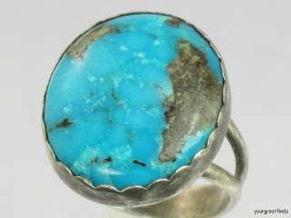   SOUTHWESTERN TRIBAL STERLING SILVER & BRIGHT BLUE TURQUOISE RING