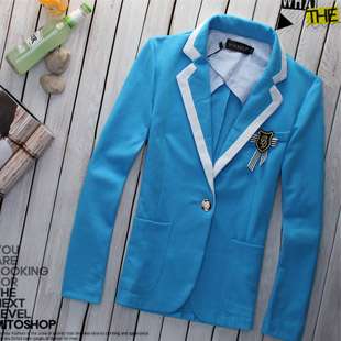 Mens Catwalk Fashion One Button Coat Blazer Dark Blue/Blue/Light Gray 