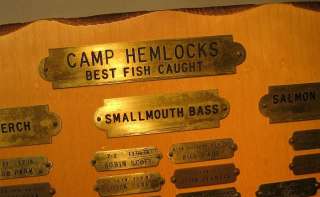 Maine Camp Hemlocks best fish caught, 1970 1984 record, brass plates 