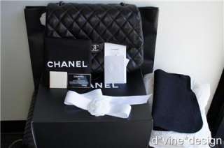 AUTH Chanel 3 black lamb skin XXL three conpartments flap reciept 