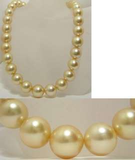 PERFECT 1812 15MM SOUTH SEA NATURAL GOLD PEARL NECKLACE ROUND AAA