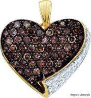 chocolate cognac diamond heart 10K gold pendant love promise .85 carat 