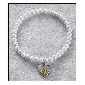  Light Blue Pearl Heart Charm Bracelet 