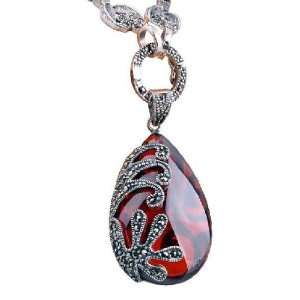 Elegant Garnet Gemstone Crystal Necklace Made of Thai Silver Jewelry 