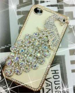 New Pink leather Luxury Peacock Rhinestone Case Cover for iPhone 4 4G 