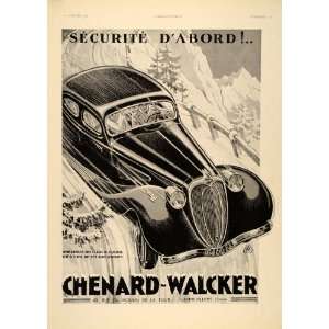  1936 French Ad Vintage Chenard Walcker Car Winter Snow 