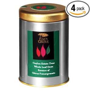Eden Grove Green Tea Citrus & Pomegranate, 3 Ounce Tins (Pack of 4 