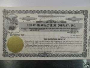 Kilbar Manufacturing Co., Nevada Stock Certificate  