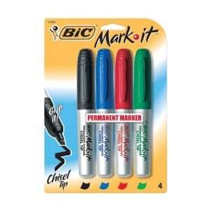  BIC Mark It Permanent Markers 4/Pkg Chisel Tip Black/Blue 