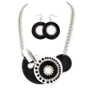  Black and White Acrylic Abstract Necklace and Earrings Set 