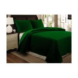  Home Full/Queen Velvet 3 Piece Quilt Set in Emerald Green 