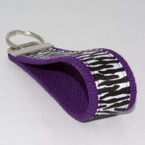 White Zebra Print 5   Purple   Fabric Keychain Key Fob Ring 