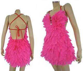 PINK Feather FANCY Dance SALSA Latin BALLROOM Dress  