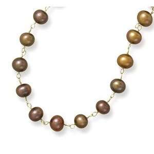  Chocolate Brown Pearl 14K Yellow Gold Necklace 16 inch 9 10mm Jewelry