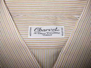 450 CHARVET PARIS PEACH/BROWN/WHITE STRIPE DRESS SHIRT FRENCH CUFF 16 